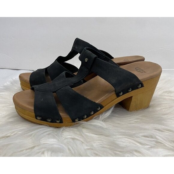 UGG Size 7 Women’s Jennie Black Nubuck Sandal‎ Slip On Shoe Comfort - Picture 1 of 16